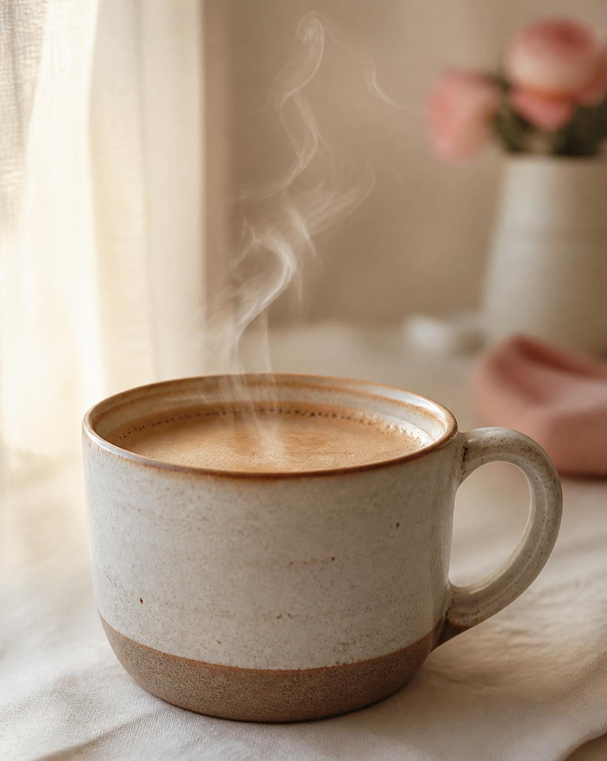 Steaming ceramic mug