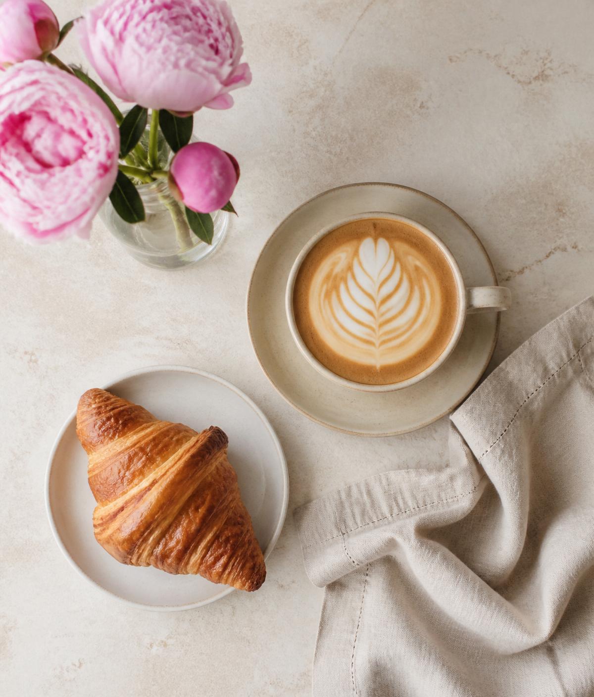 Peonies and a flat white